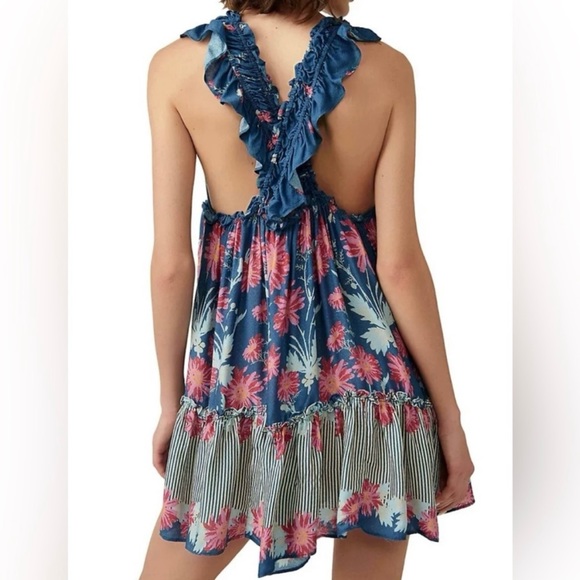 Free People! Intimately Blue Floral Bali Wild Slip Dress In Stellar Combo NWT! - Picture 2 of 12